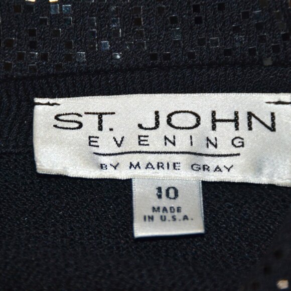 St John Evening Shimmer Micro-Pallettes Metallic Black Zipper Jacket, Size 10 - Picture 2 of 11
